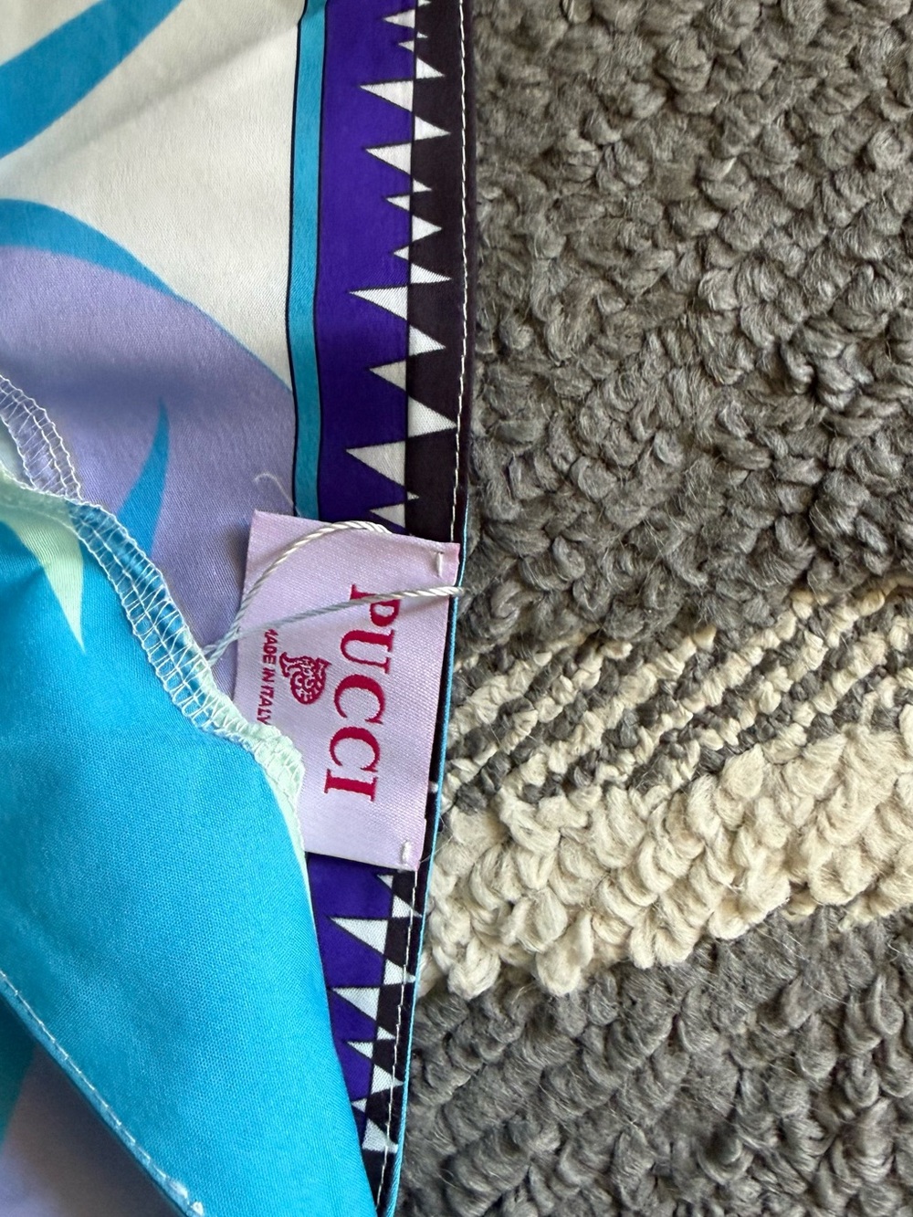 Emilio Pucci Turquoise Purple Blue Printed Silk Scarf - Picture 2 of 3
